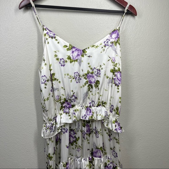 Les Reveries Silk Ruffle-Trimmed Tiered Floral Print Maxi Dress Size 6 - Picture 4 of 10